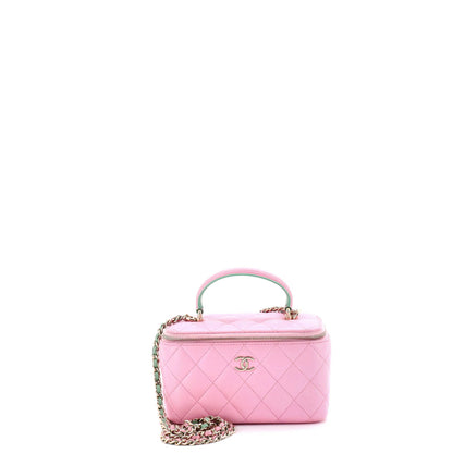 Chanel Classic Top Handle Vanity Case With Chain Quilted Lambskin Small