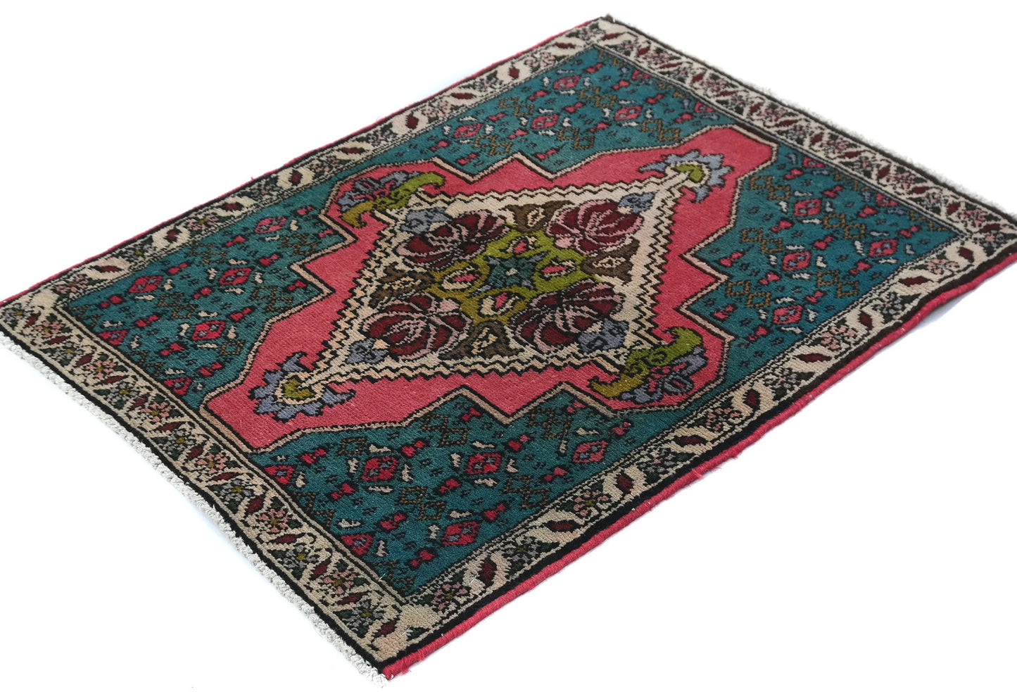 1'11 X 2'8 ft Semi-Antique Distressed Oriental Rug Muted Floral Design Carpet