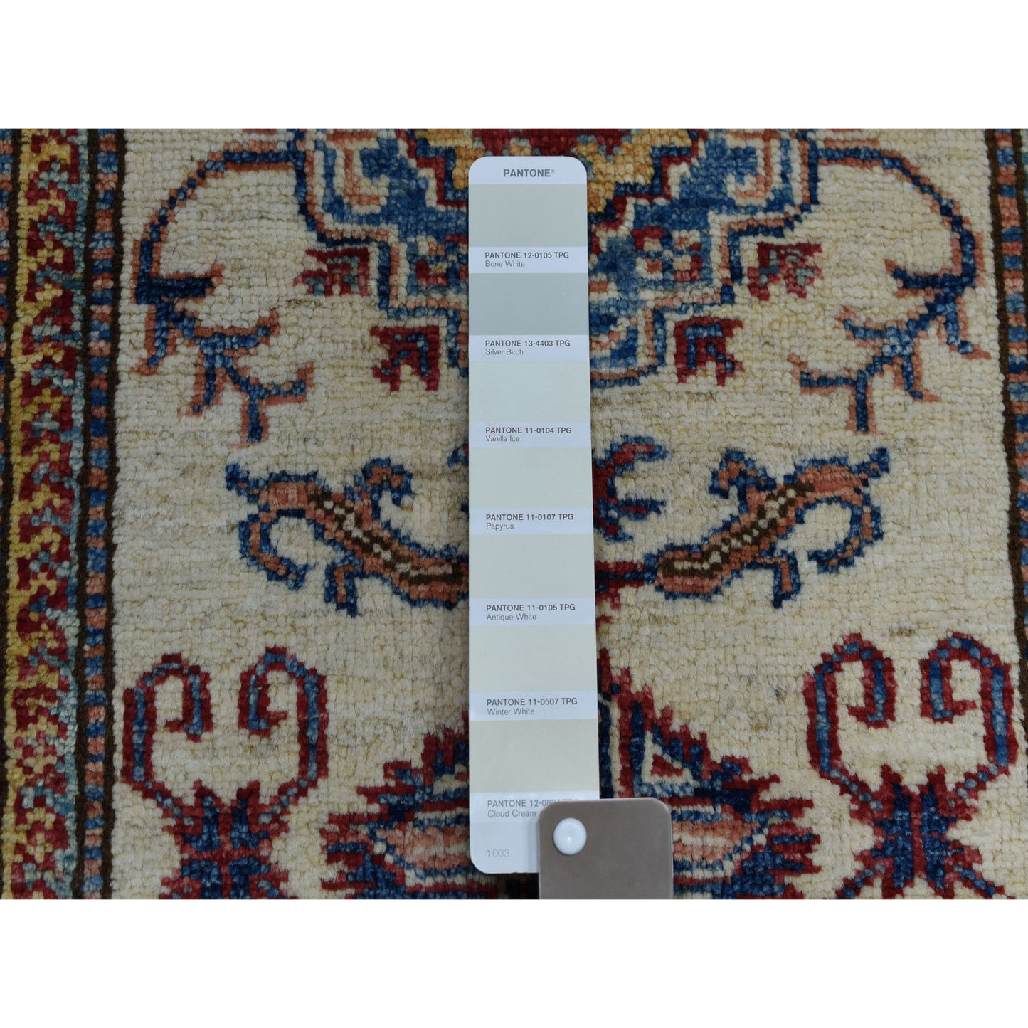 2'2"X3'1" Ivory Super Kazak Pure Wool Geometric Design Handmade Rug