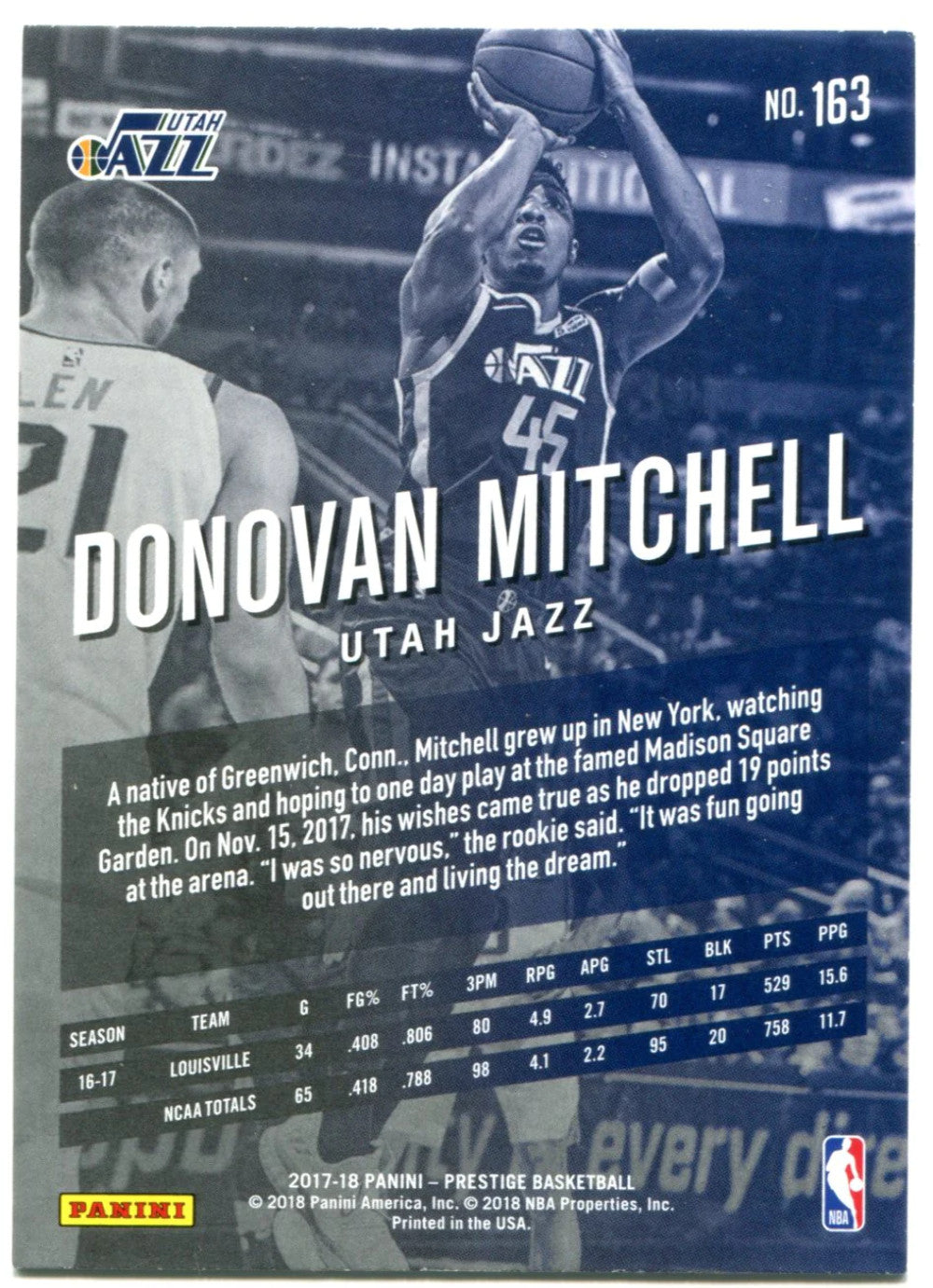 Donovan Mitchell 2017-18 Panini Prestige Rookie Card #163