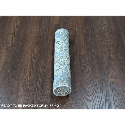 2'x3' Gray Oushak with Floral Motifs Hand Knotted Wool Mat Oriental Rug