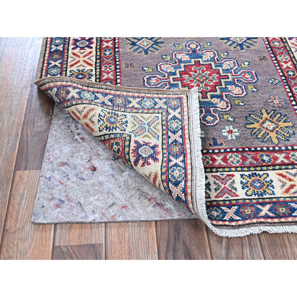 2'9"X12'6" Dove Gray Kazak With Tribal Design Hand Knotted Wool Runner Rug