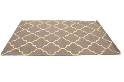 5X8 Ft Hand-Tufted Taupe Trellis Rug Wool Plush