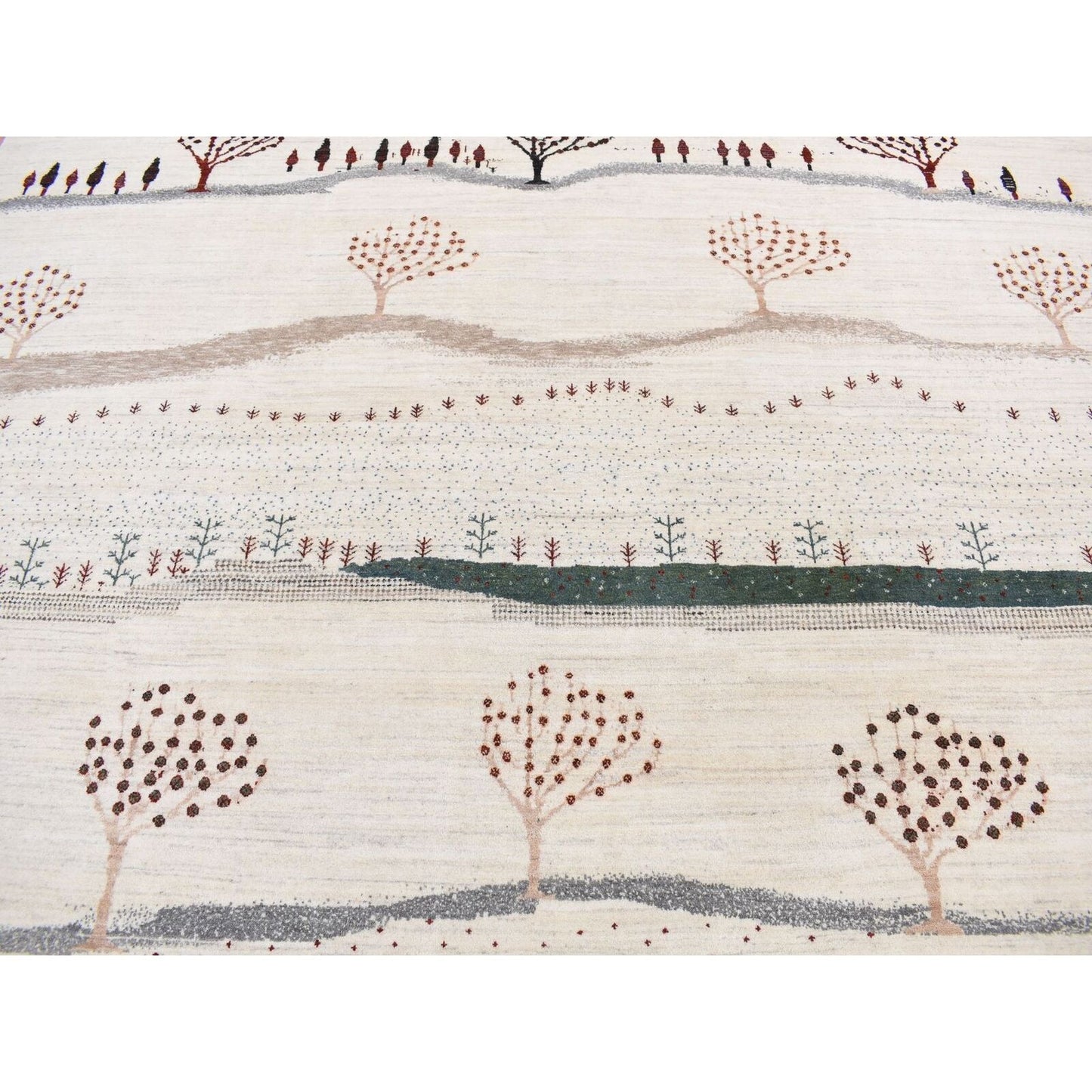 10'X14' Ivory Hand Knotted Zoroastrian Folk Art Gabbeh Pure Wool Rug