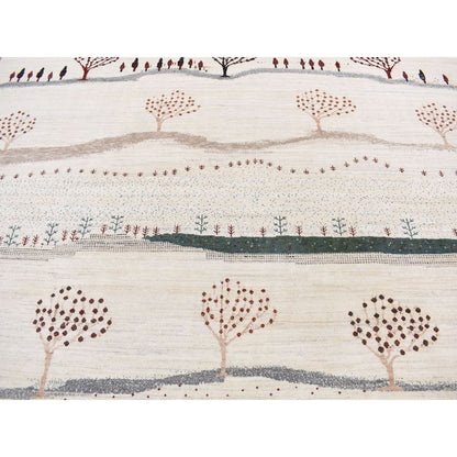 10'X14' Ivory Hand Knotted Zoroastrian Folk Art Gabbeh Pure Wool Rug