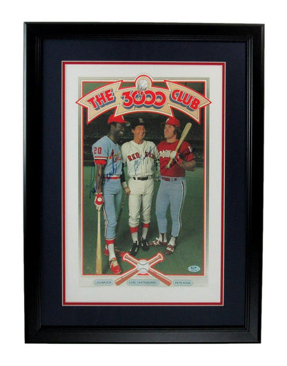 Brock/Carl Yastrzemski/Rose Multi-Signed 12X18 3000 Hit Club Poster Framed Psa