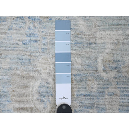 8'8"X12' Blue White Wash Peshawar Leaf Design Hand Knotted Pure Wool Rug
