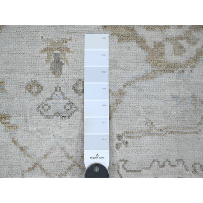 4'X5'10" Gray Hand Knotted Afghan Angora Oushak Leaf Design 100% Wool Rug