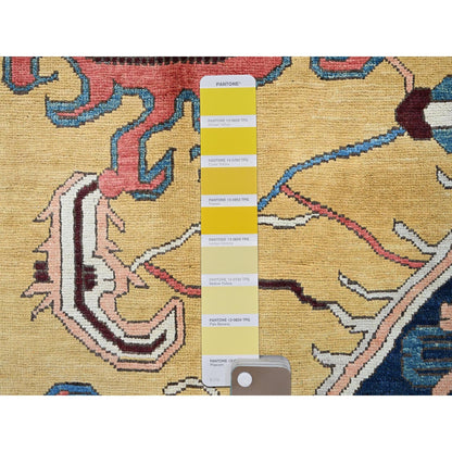 9'X11'8" Yellow Peshawar With Seeripe Heris Design Wool Hand Knotted Rug