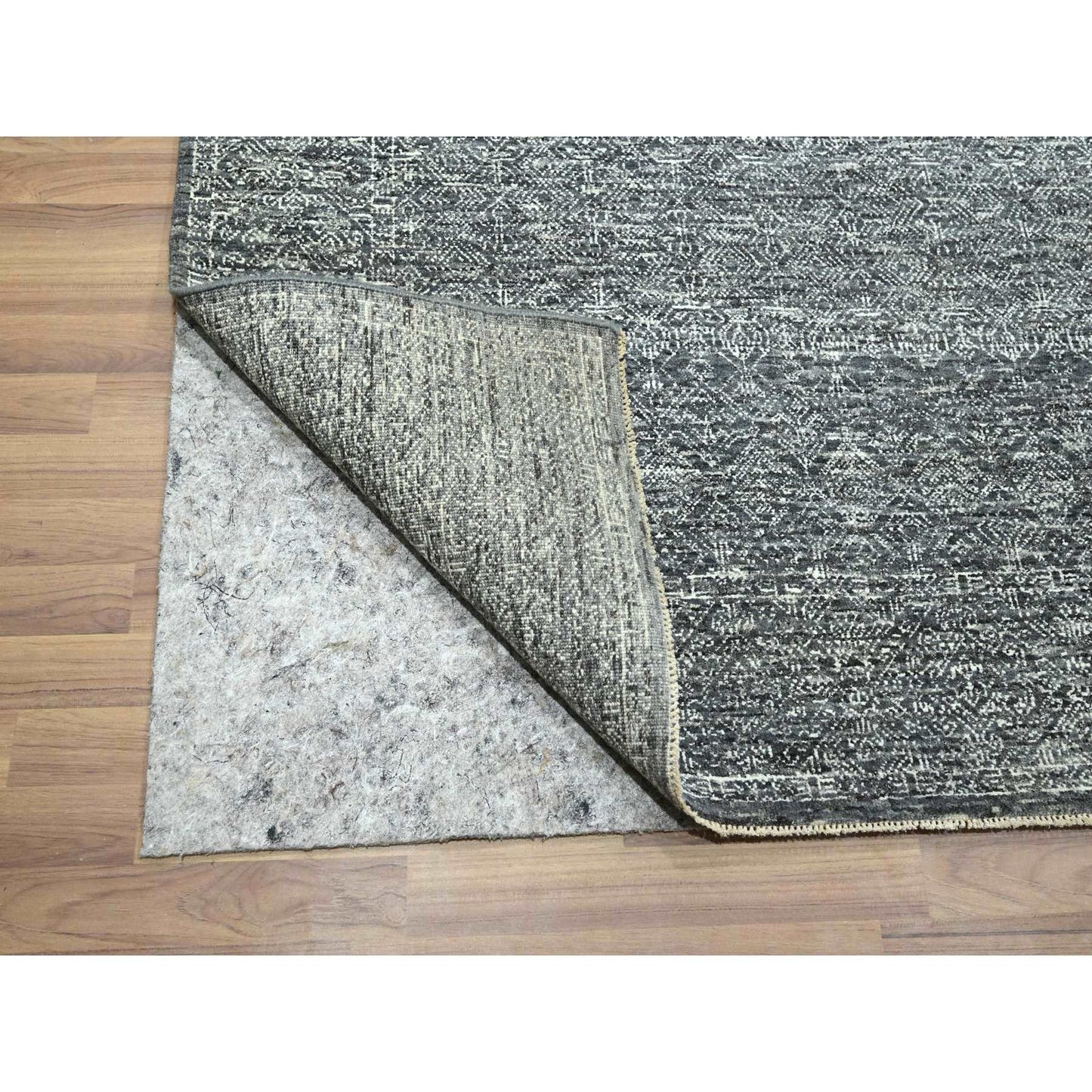 Rug 9'2"x12'1" Gray Geometric Garden Pattern Agra Hand Knotted Pure Wool