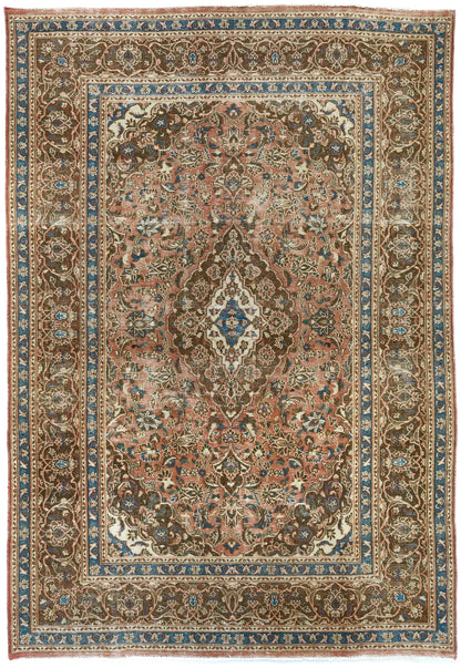 Distressed Vintage Wool Oriental Rug Muted Brown