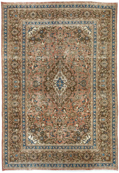 Distressed Vintage Wool Oriental Rug Muted Brown