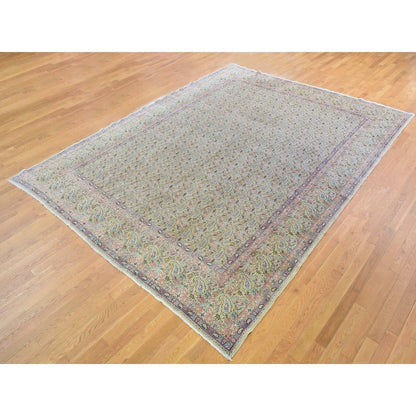 10'X13' Ivory Antique Farsian Karman Full Pile Hand Knotted Wool Rug