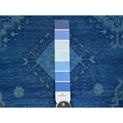 5'9"X8'7" Blue Overdyed Kazak Geometric Design Pure Wool Hand Knotted Rug