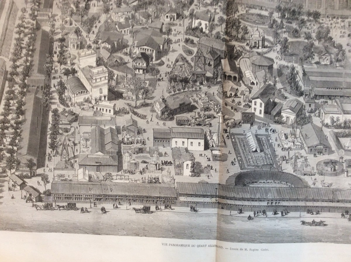 Paris Exposition Universelle 1867 German Quarter Panoramic View Large Engraving