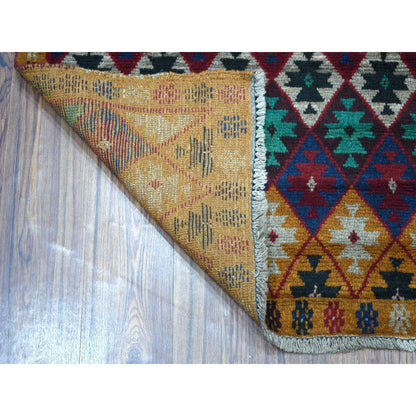 4'1"X5'9" Tribal Design Hand Made Pure Wool Colorful Afghan Village Rug
