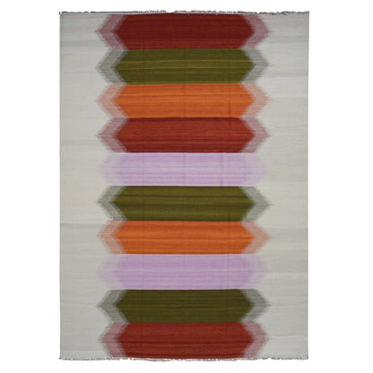 10'X14'7" Ivory Wool Flat Weave Durie Kilim Hand Woven Reversible Rug