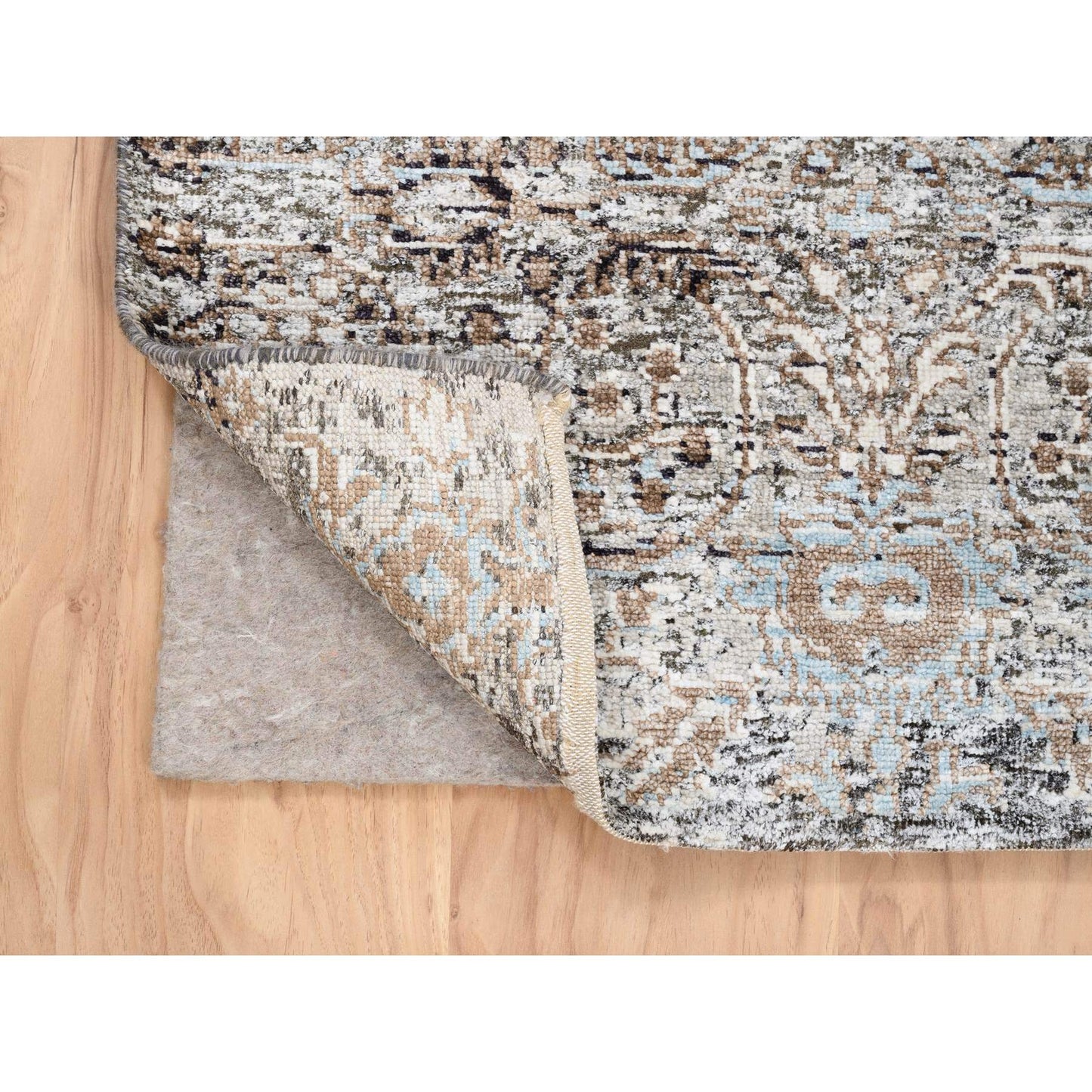 2'6"X6' Gray, Modern, Silk With Textured Wool, Hand Knotted, Runner Rug