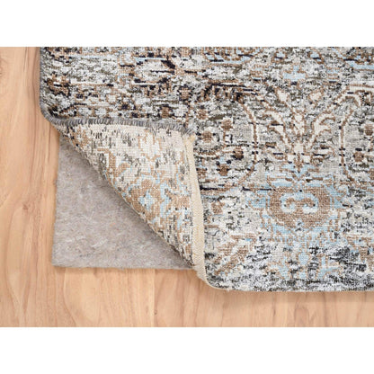 2'6"X6' Gray, Modern, Silk With Textured Wool, Hand Knotted, Runner Rug
