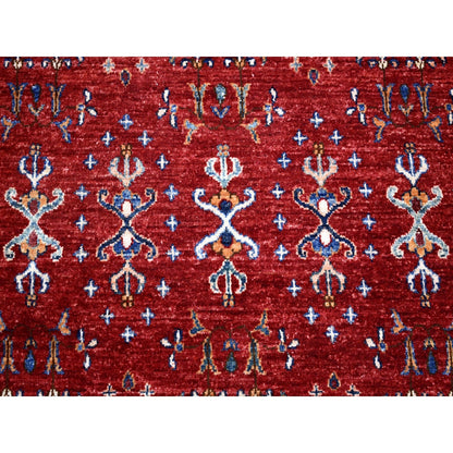 9'7"X9'7" Red Round Super Kazak Khorjin Design Natural Wool Oriental Rug