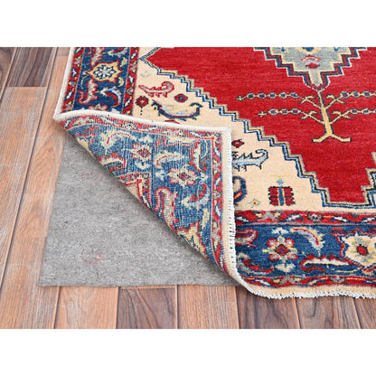 3'10"X5'8" Ivory Hand Knotted Kazak Densely Woven Wool Oriental Rug