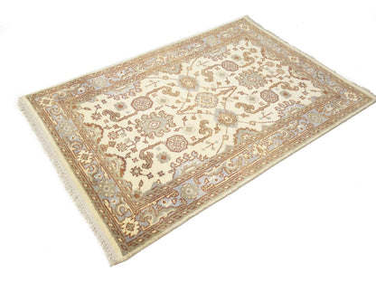 Handmade Cream Oushak Chobi Oriental Rug Floral