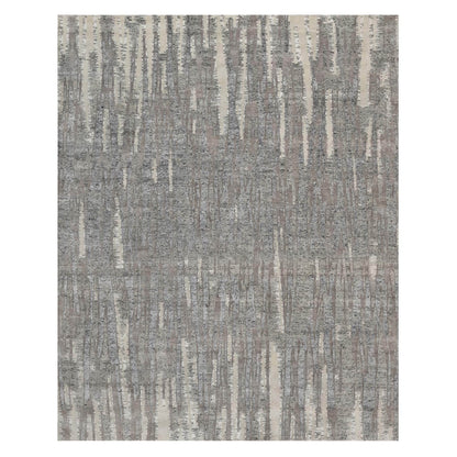 8'1"X10'2" Gray Nepali Weave Line Design Textured Wool Hand Knotted Rug