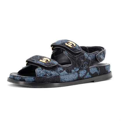 Chanel Women'S Dad Sandals Quilted Printed Denim