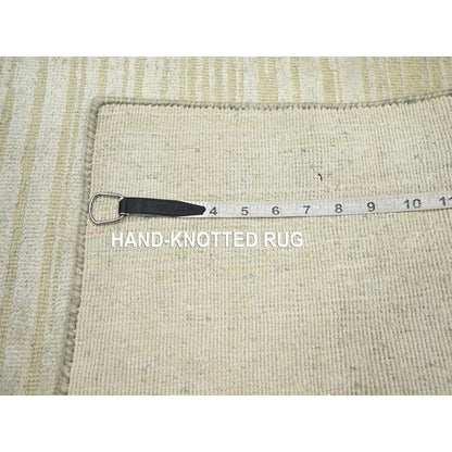 2'X3' Photon White Plain Line Design Silk With Oxidized Wool Mat Rug