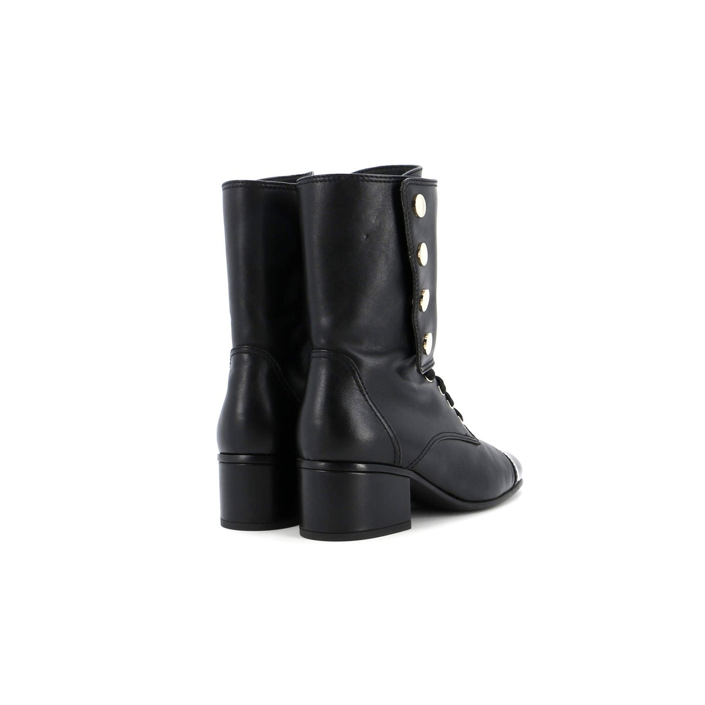 Chanel Women'S Logo Button Snap Cap Toe Boots Leather With Patent