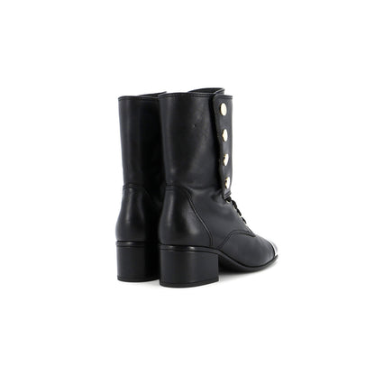 Chanel Women'S Logo Button Snap Cap Toe Boots Leather With Patent