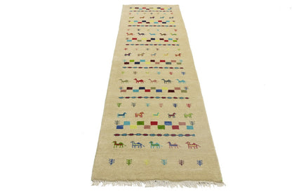Hand-Knotted Tribal Indo-Gabbeh Pictorial Runner