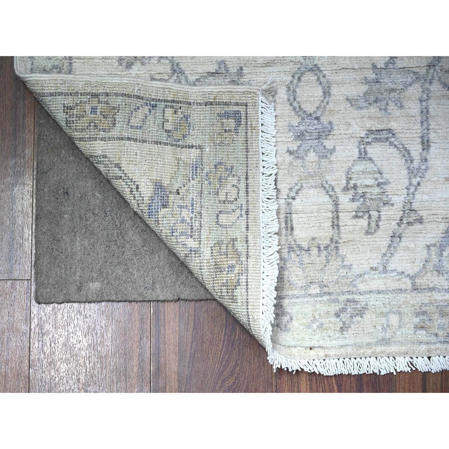 2'6"X9'10" White Hand Knotted Organic Wool White Wash Peshawar Runner Rug