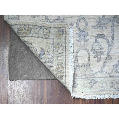 2'6"X9'10" White Hand Knotted Organic Wool White Wash Peshawar Runner Rug