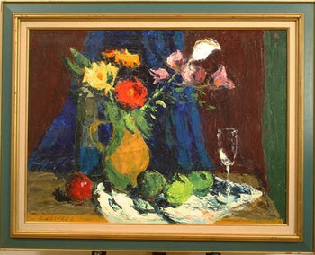 Laszlo Ridovics Still Life With Blue Apples Oil Painting Signed P25 Hungary
