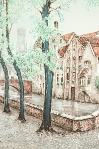 Francis Hebbelinck Etching "Brugge - Groenerei" Signed Limited Edition Belgium