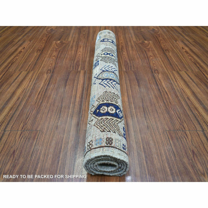 3'3"X4'10" Gray Afghan Ersari With Tribal Design Hand Knotted Wool Rug