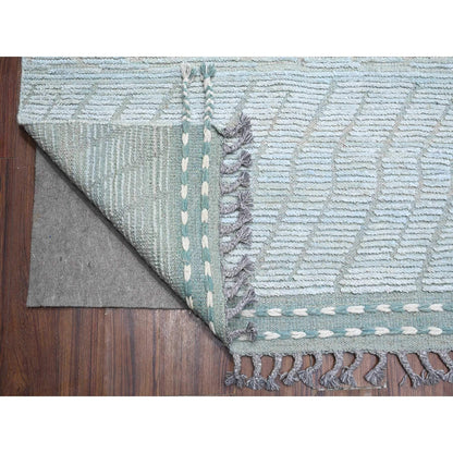 10'X14' Blue Moroccan Weave Zig Zag Design Hand Knotted Oriental Rug