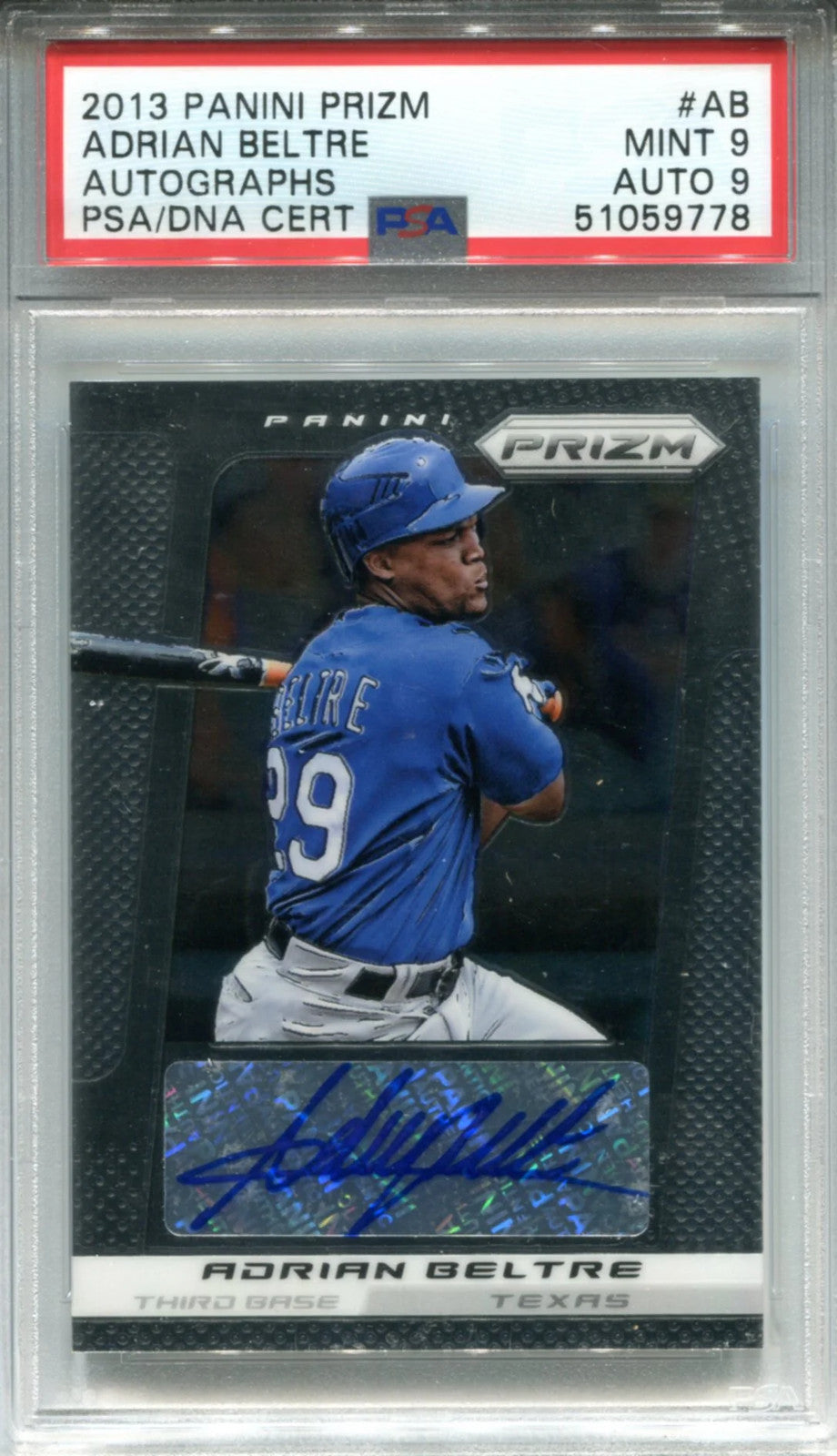Adrian Beltre Autographed 2013 Panini Prizm Card (Psa)