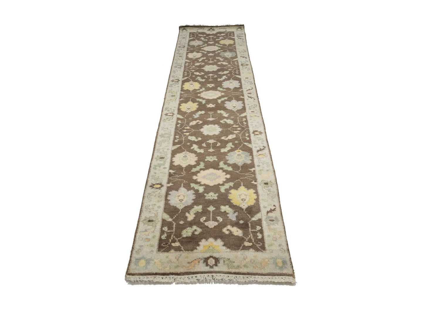 Oushak Chobi Oriental Runner Rug Brown Floral