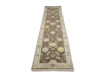 Oushak Chobi Oriental Runner Rug Brown Floral