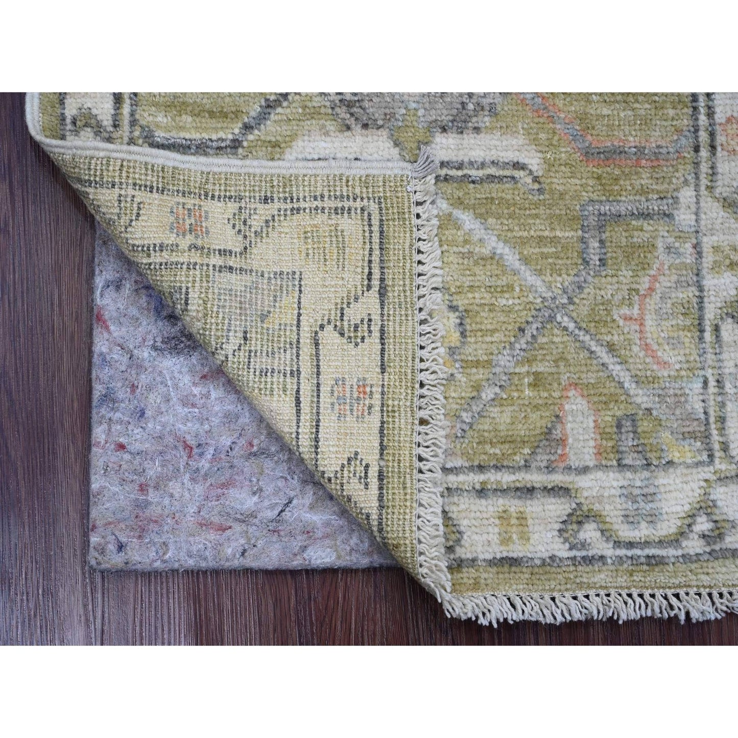 2'X3' Green Hand Knotted Afghan Angora Oushak Vines Design Wool Mat Rug