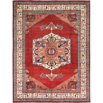 9'X12' Rich Red Medallion Design Natural Wool Hand Knotted Oriental Rug