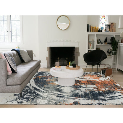 9'3"X11'9" Black Abstract With Curvilinear Motif Hand Knotted Modern Rug