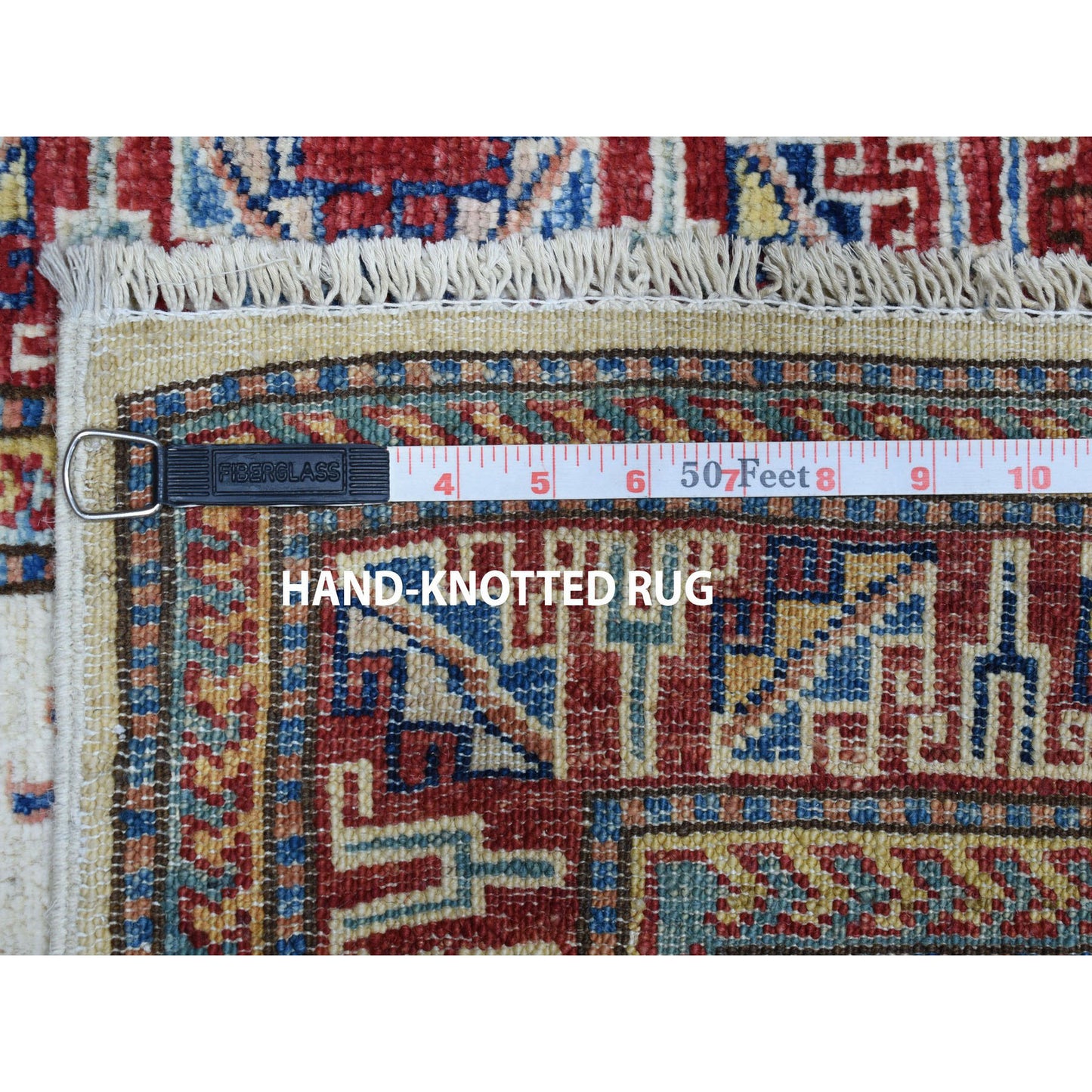 2'2"X3'1" Ivory Super Kazak Pure Wool Geometric Design Handmade Rug