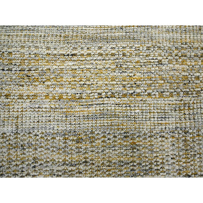 11'10"X11'10" Yellow Hand Knotted Rug Wool Distressed Grass Design Round