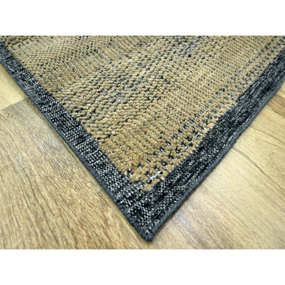 6'X9'3" Brown & Black Oxidized Grass Design Hand Knotted Pure Wool Rug