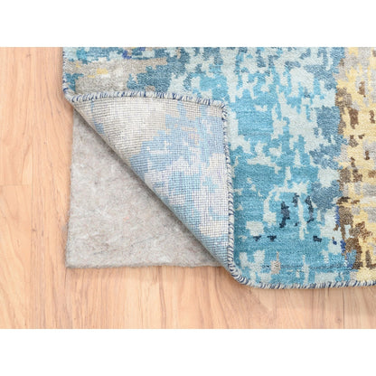 3'10"X11'8" Hand Knotted Mosaic Design Wool And Silk Oriental Runner Rug