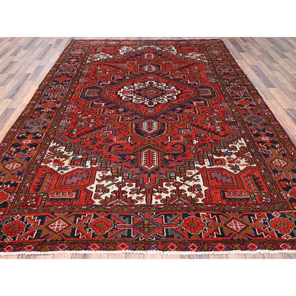 7'9"X11' Red Worn Wool Hand Knotted Semi Antique Zoroastrian Heris Rug