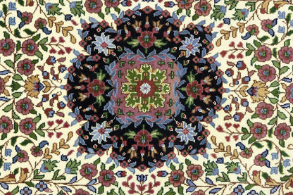 Handmade Kirman Oriental Rug Cream & Blue Floral